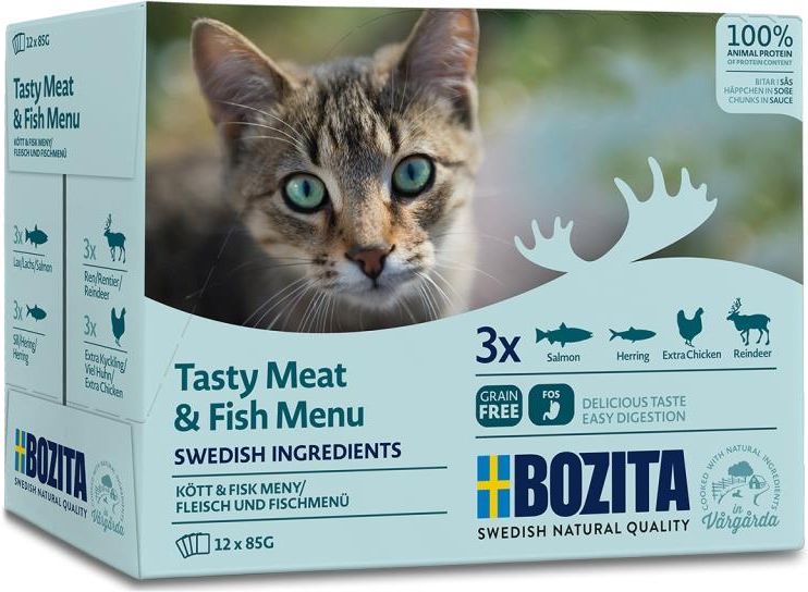 Bozita влажный корм для взрослых кошек, мультибокс, кусочки в соусе, мясной и рыбный микс (12*85 г)
Bozita влажный корм для взрослых кошек, мультибокс, кусочки в соусе, мясной и рыбный микс (12*85 г)