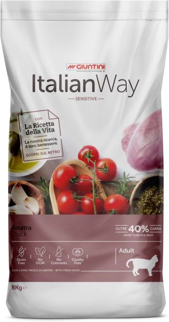 Italian Way корм для кошек при чувствительном пищеварении, беззерновой, с уткой (400 гр)
Italian Way корм для кошек при чувствительном пищеварении, беззерновой, с уткой (400 гр)