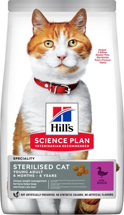 Hills HILL'S SP Feline Adult Young Sterilised Duck корм для молодых стерилизованных кошек с уткой (3 кг)
Hills HILL'S SP Feline Adult Young Sterilised Duck корм для молодых стерилизованных кошек с уткой (3 кг)