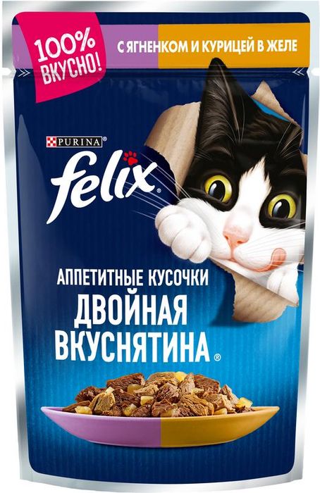 Felix Аппетитные Кусочки Двойная Вкуснятина влажный корм для взрослых кошек, ягненок и курица в желе (85 г)
Felix Аппетитные Кусочки Двойная Вкуснятина влажный корм для взрослых кошек, ягненок и курица в желе (85 г)