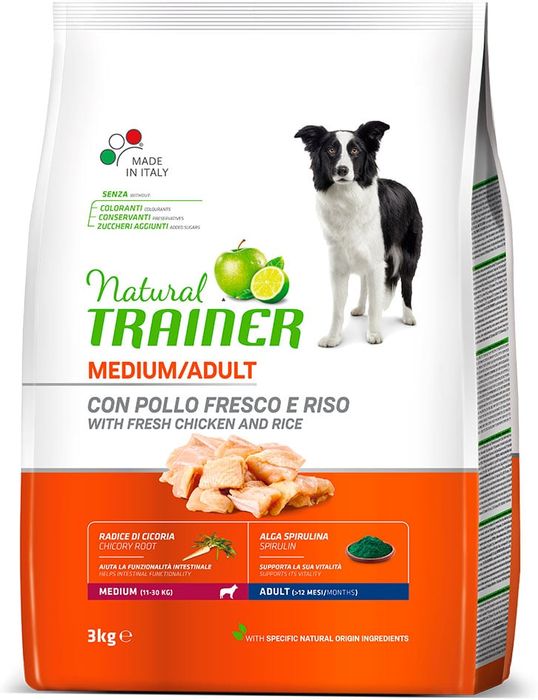 Trainer Natural корм для взрослых собак средних пород с курицей и рисом и рисом (3 кг)
Trainer Natural корм для взрослых собак средних пород с курицей и рисом и рисом (3 кг)