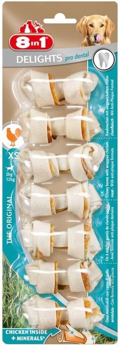 8in1 Delights Dental XS лакомство косточки для собак мелких пород для чистки зубов с куриным мясом (7 штук)
8in1 Delights Dental XS лакомство косточки для собак мелких пород для чистки зубов с куриным мясом (7 штук)