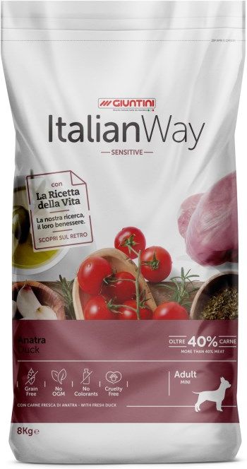 Italian Way корм для собак мелких пород, беззерновой, при чувствительном пищеварении, утка (800 гр)
Italian Way корм для собак мелких пород, беззерновой, при чувствительном пищеварении, утка (800 гр)