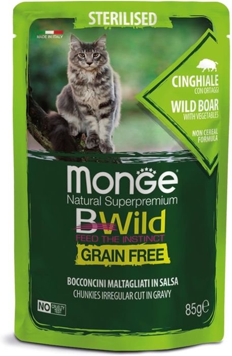 Monge Cat BWild Grain Free влажный корм для стерилизованных кошек, беззерновой, мясо дикого кабана (85 г)
Monge Cat BWild Grain Free влажный корм для стерилизованных кошек, беззерновой, мясо дикого кабана (85 г)