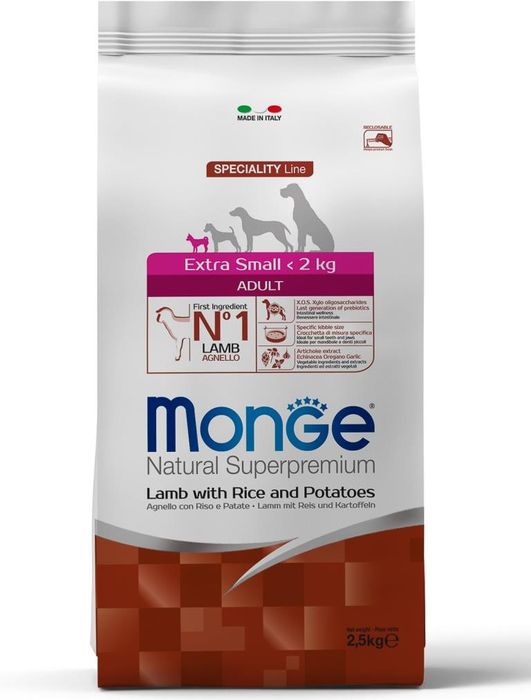 Monge Dog Speciality Extra Small сухой корм для собак мини пород ягненок с рисом и картофелем (2,5 кг)
Monge Dog Speciality Extra Small сухой корм для собак мини пород ягненок с рисом и картофелем (2,5 кг)
