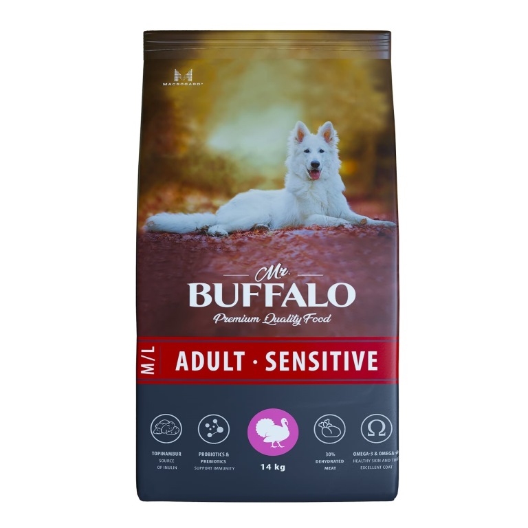 Mr.Buffalo сухой корм для взрослых собак средних и крупных пород, чувствительное пищеварение, индейка (2 кг)
Mr.Buffalo сухой корм для взрослых собак средних и крупных пород, чувствительное пищеварение, индейка (2 кг)