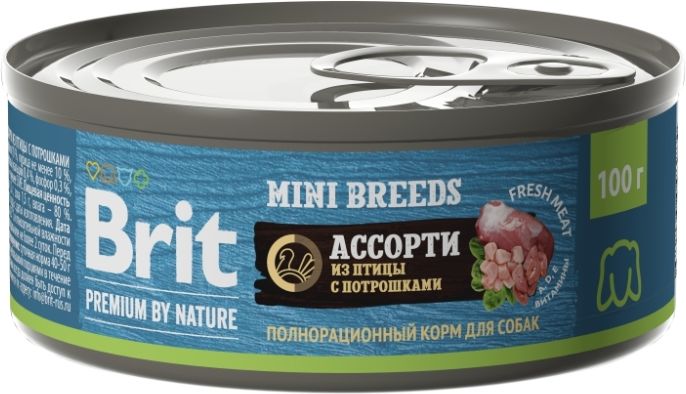 Brit Premium by Nature влажный корм для собак малых пород, ассорти из птицы с потрошками (100 г)
Brit Premium by Nature влажный корм для собак малых пород, ассорти из птицы с потрошками (100 г)