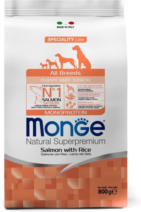 Monge Dog Speciality Puppy&Junior сухой корм для щенков всех пород лосось с рисом (800 г)
Monge Dog Speciality Puppy&Junior сухой корм для щенков всех пород лосось с рисом (800 г)