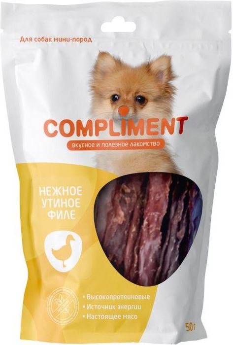 Compliment лакомство для собак малых пород, полоски из нежного утиного филе (50 г)
Compliment лакомство для собак малых пород, полоски из нежного утиного филе (50 г)