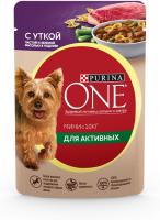 Влажный корм Purina ONE® Мини Активная для взрослых собак мелких пород с активным образом жизни, с уткой, пастой и зеленой фасолью в подливе