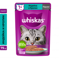 Whiskas влажный корм для кошек, паштет с индейкой и кроликом