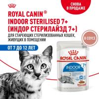 Royal Canin Indoor влажный корм для стерилизованных пожилых кошек, кусочки в соусе
