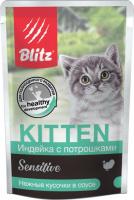 Blitz Sensitive влажный корм для котят, индейка с потрошками, кусочки в соусе