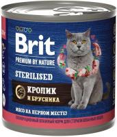 Brit Premium by Nature влажный корм для стерилизованных кошек, мясо кролика и брусника