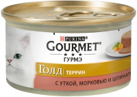 Gourmet Gold влажный корм для взрослых кошек, кусочки в паштете с уткой, морковью и шпинатом