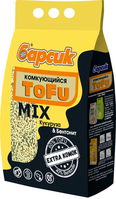 Барсик Tofu Mix Кукуруза&Бентонит комкующийся наполнитель для кошачьего туалета
