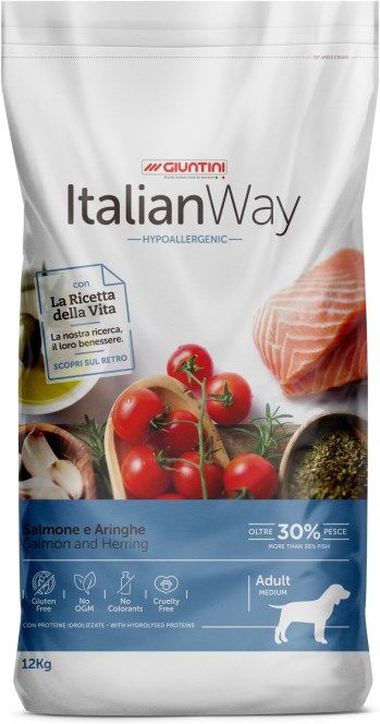 Italian Way корм для собак средних пород, гипоаллергенный, лосось, сельдь
