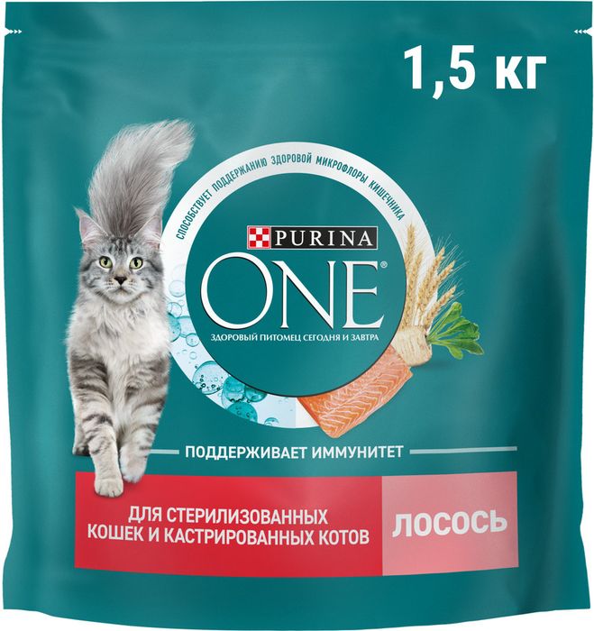 Сухой корм Purina ONE® полнорационный для стерилизованных кошек и кастрированных котов, с высоким содержанием лосося
