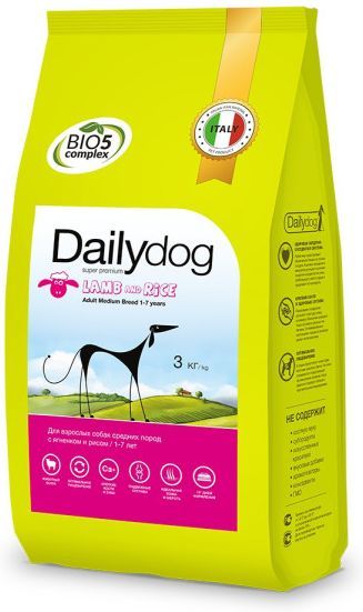 Dailydog корм для взрослых собак средних пород, ягненок и рис