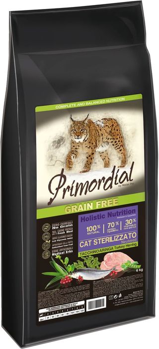 Primordial сухой корм для стерилизованных кошек, беззерновой, с индейкой и сельдью