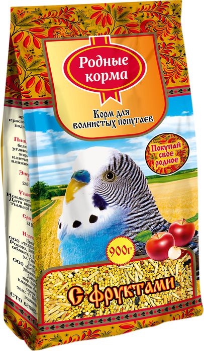 Родные Корма корм для волнистых попугаев, с фруктами