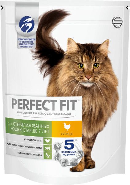Perfect Fit корм для пожилых кошек всех пород, курица