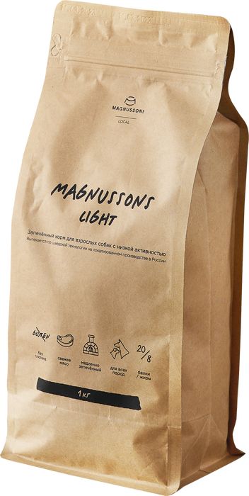 Magnussons Light запечённый корм для собак, склонных к избыточному весу, говядина, рис, лен