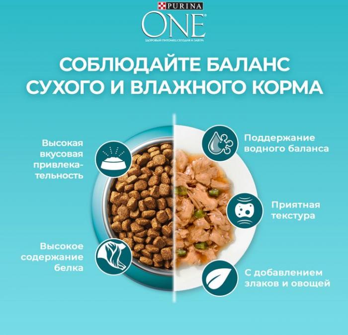 Сухой корм Purina ONE® полнорационный для взрослых кошек с чувствительным пищеварением и разборчивым вкусом в еде, с высоким содержанием индейки