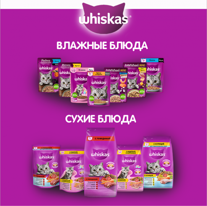 Whiskas влажный корм для кошек, паштет с уткой