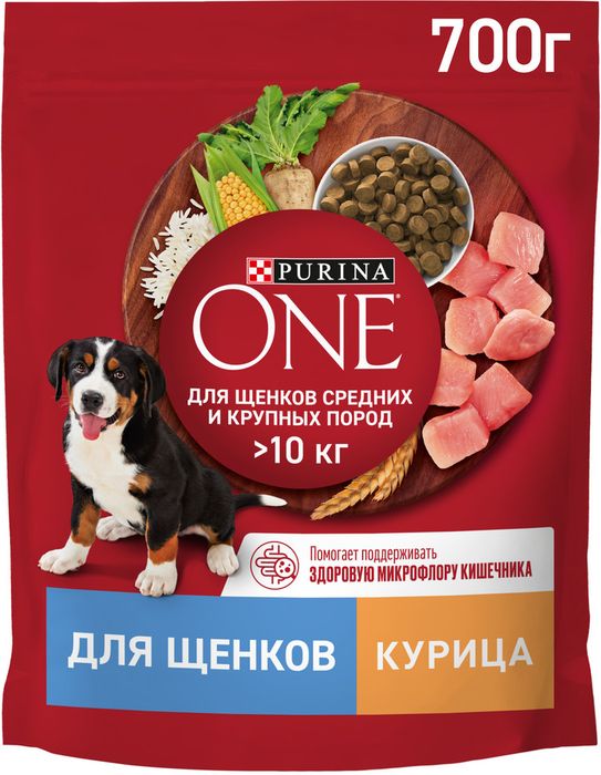 Сухой корм Purina ONE® для щенков средних и крупных пород, с высоким содержанием курицы и с рисом