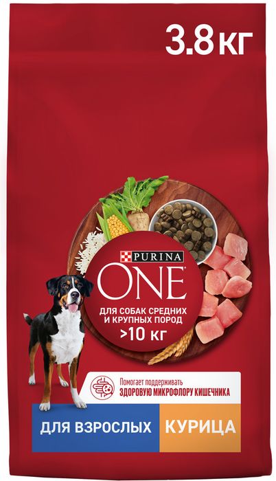 Сухой корм Purina ONE® для взрослых собак средних и крупных пород, с высоким содержанием курицы и рисом