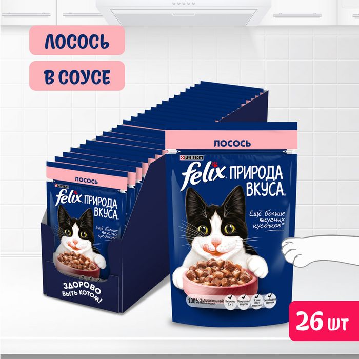 Влажный корм Felix® Природа вкуса для взрослых кошек, с лососем в соусе