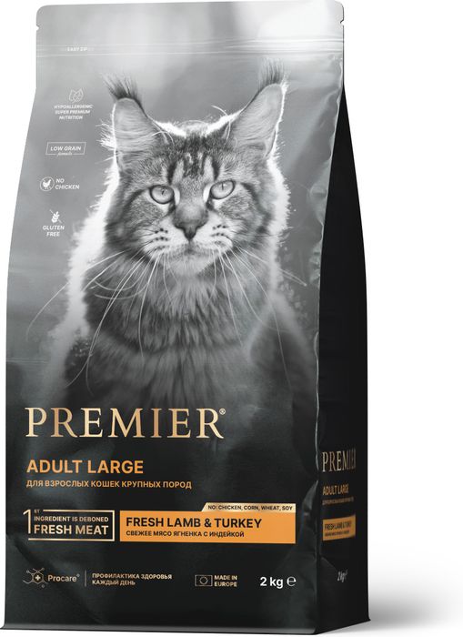 Premier корм для кошек крупных пород, ягненок с индейкой