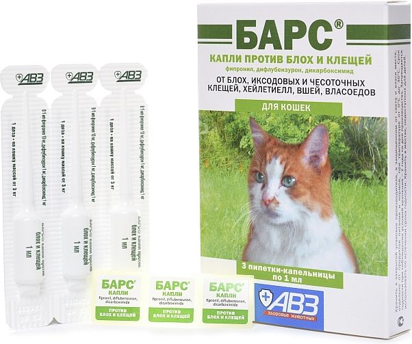 АВЗ Барс капли для кошек, против блох и клещей