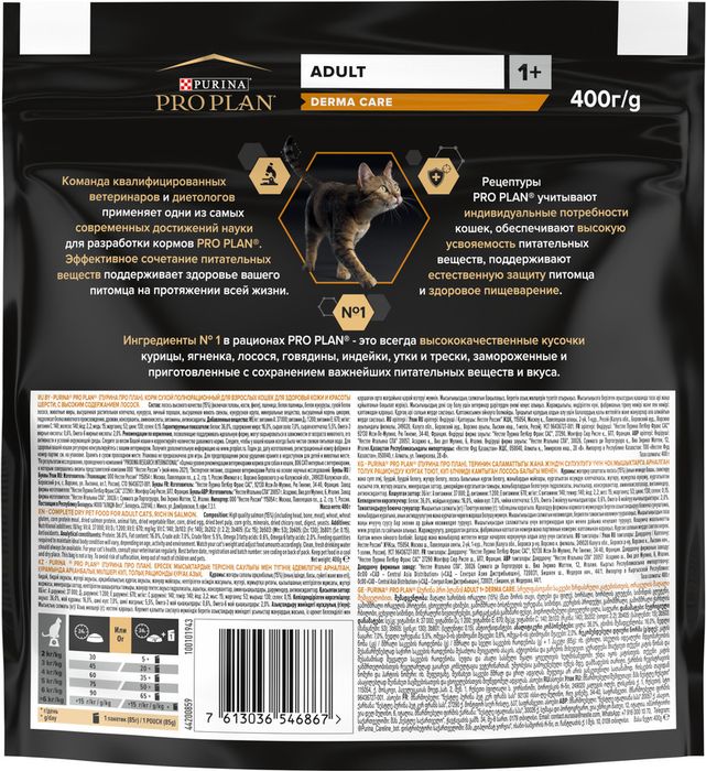 Сухой корм Pro Plan® Adult Derma Care для взрослых кошек для здоровья шерсти и кожи, с высоким содержанием лосося