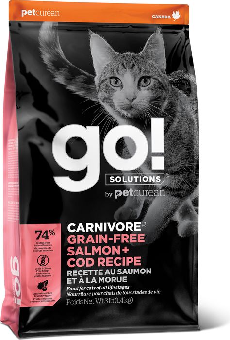 GO! сухой корм для котят и взрослых кошек всех пород, беззерновой, лосось и треска
