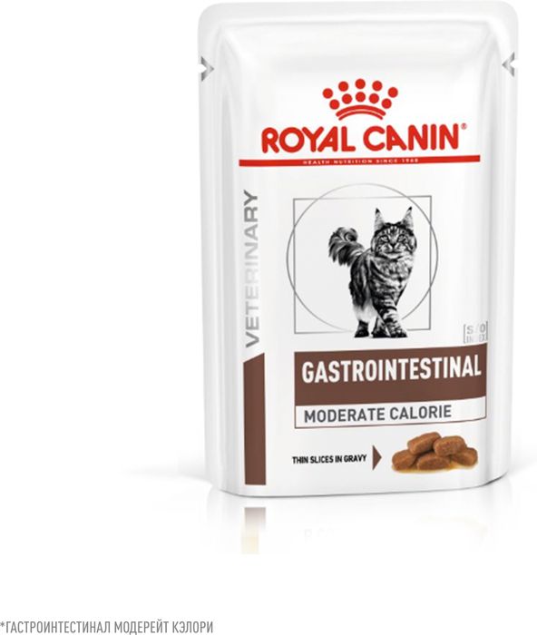 Royal Canin Gastrointestinal Moderate Calorie влажный корм для кошек, склонных к набору веса, при расстройствах пищеварения, мелкие кусочки в соусе