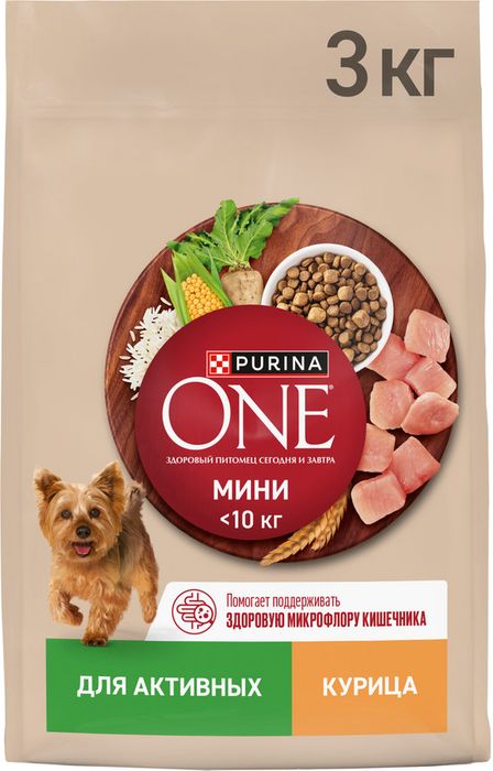 Сухой корм Purina ONE® для собак мелких пород с активным образом жизни, с высоким содержанием курицы и с рисом
