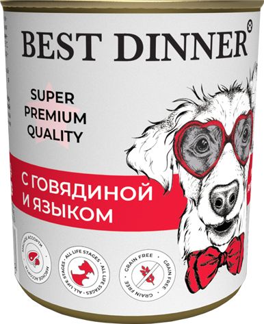 Best Dinner Super Premium влажный корм для собак, с говядиной и языком