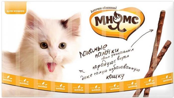 Мнямс Лакомые палочки лакомство для кошек с цыпленком и печенью