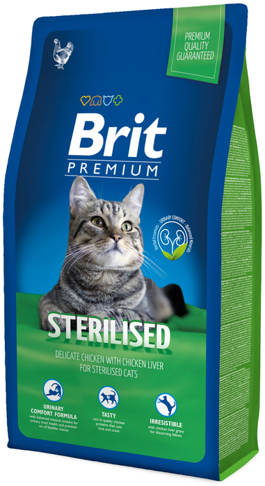 Brit Premium сухой корм для взрослых стерилизованных кошек всех пород с курицей