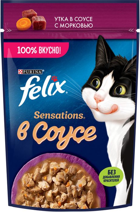 Влажный корм Felix® Sensations для взрослых кошек, с уткой в соусе с морковью