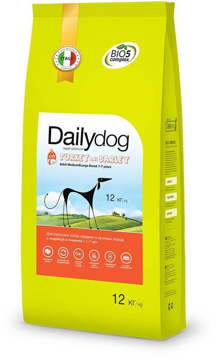 Dailydog сухой корм для взрослых собак средних и крупных пород, индейка и ячмень