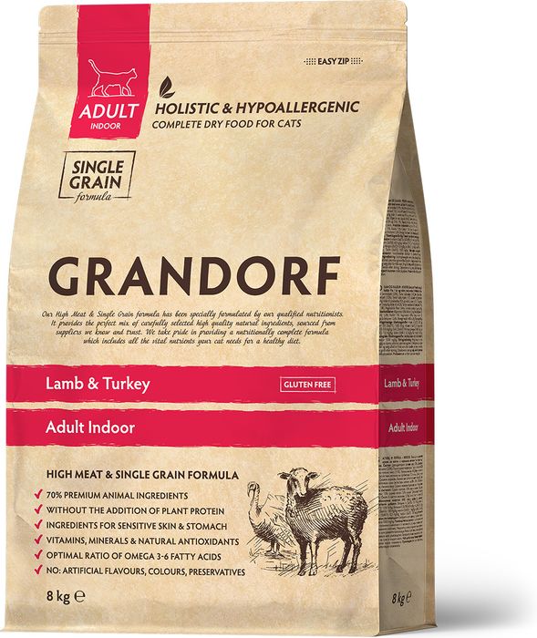 Grandorf корм для домашних кошек, ягненок с индейкой