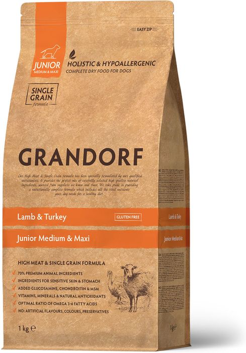 Grandorf корм для юниоров всех пород, ягненок с индейкой