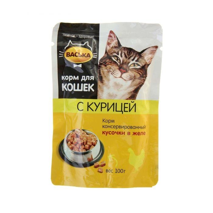 Васька влажный корм для кошек кусочки в желе с курицей