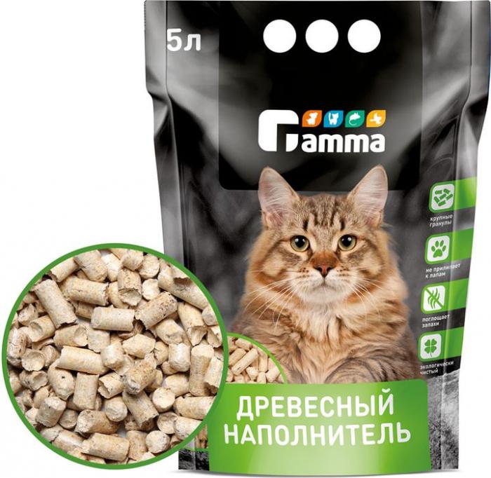 Гамма Gamma древесный впитывающий наполнитель для кошачьего туалета (крупные гранулы)