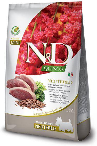 Farmina N&D Quinoa корм для стерилизованных собак мелких пород, беззерновой, утка, брокколи и спаржа