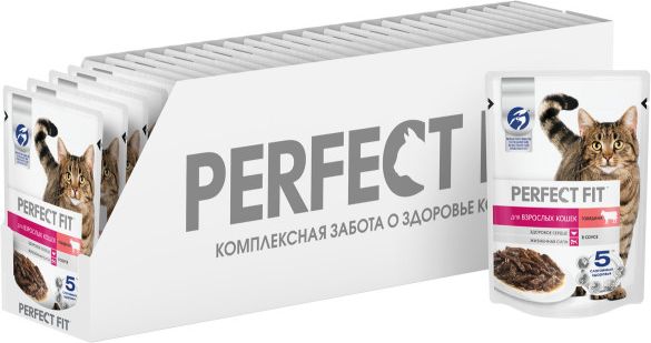 Perfect Fit влажный корм для взрослых кошек, с говядиной в соусе