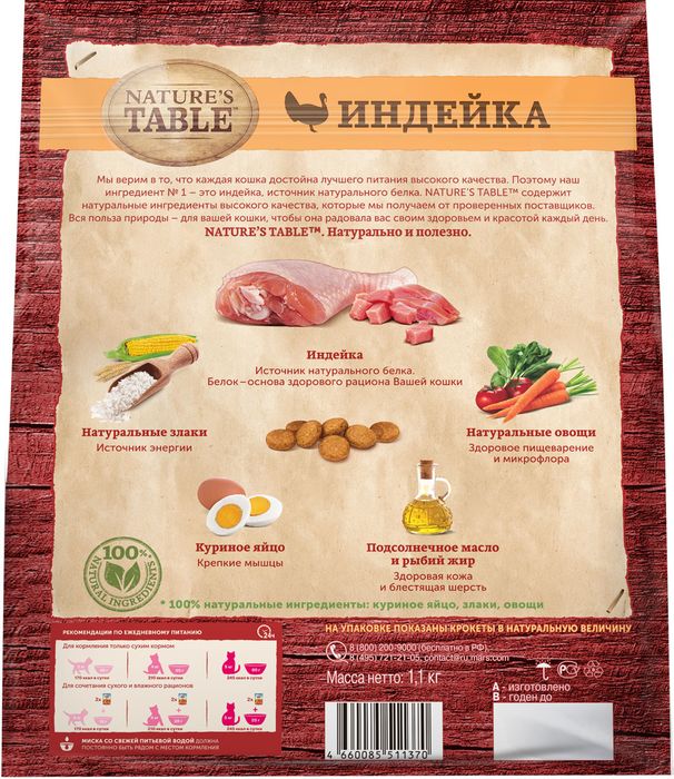 Nature`s Table сухой корм для взрослых кошек с индейкой